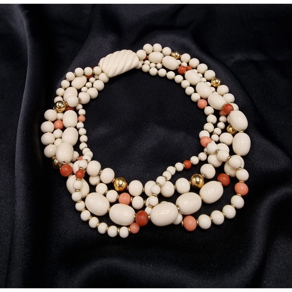 Vintage 1980s NAPIER Signed Multi-Strand Beaded Statement Necklace